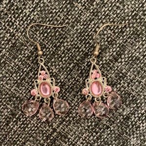 Silver pink chandelier earrings